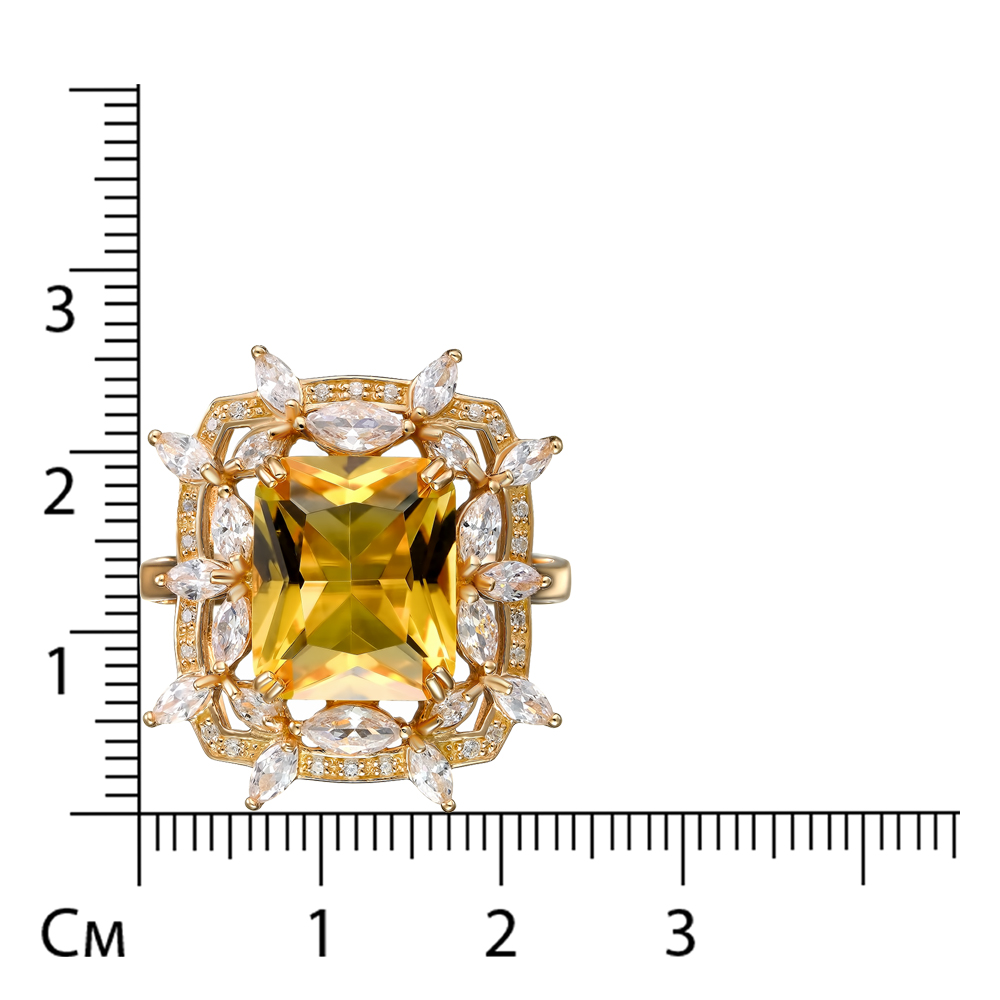 Серебряное кольцо 925 пробы; вставки 1 Цитрин; 42 Фианит бесцв.;