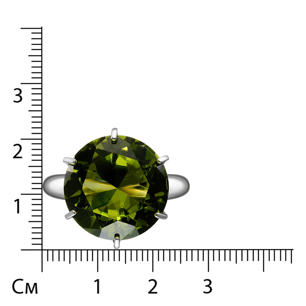 Серебряное кольцо 925 пробы; оксидирование; вставки 1 Кварц синт. имит.  хризолит;