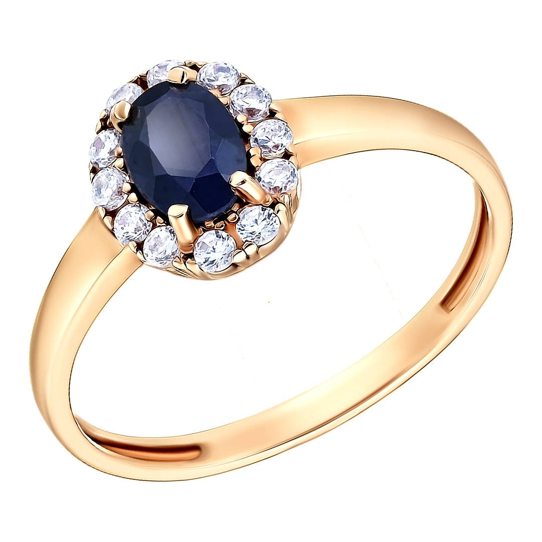 Серебряное кольцо 925 пробы; вставки 1 Сапфир U/2 0,553; 12 Фианит бесцв.;