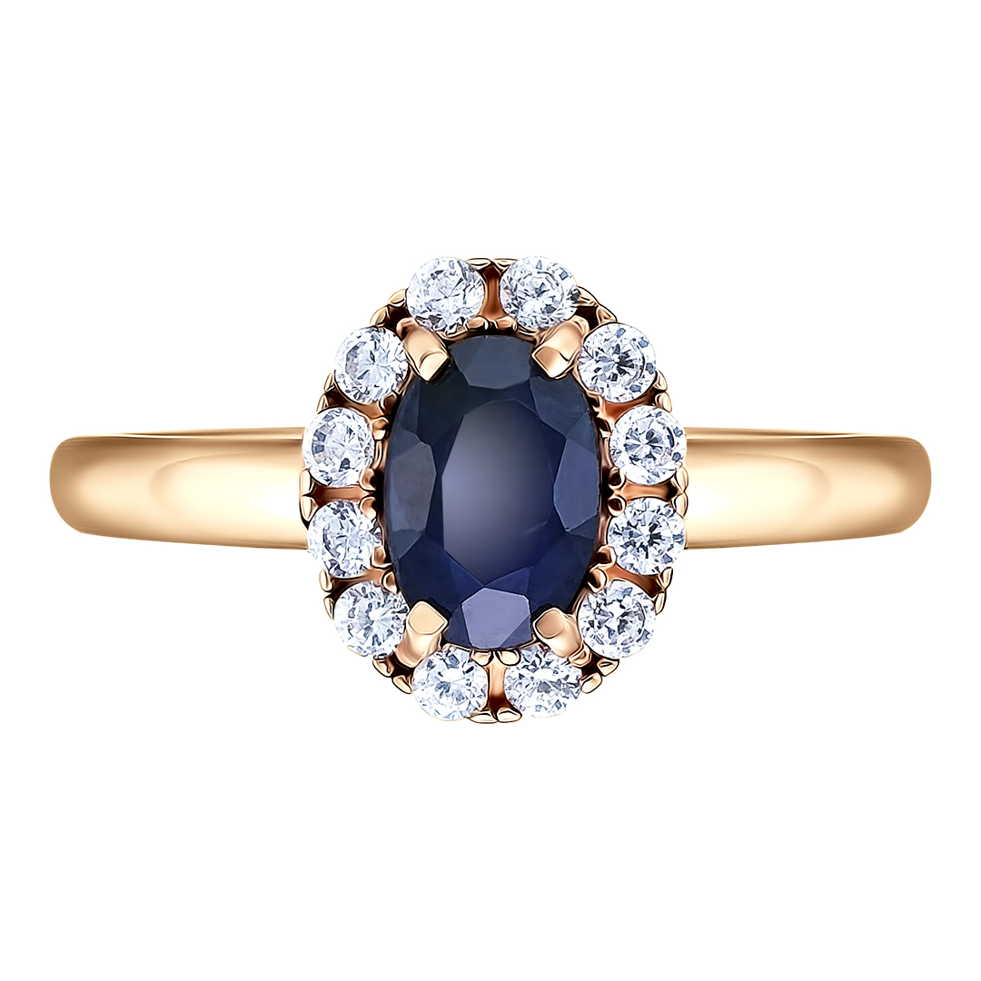 Серебряное кольцо 925 пробы; вставки 1 Сапфир U/2 0,553; 12 Фианит бесцв.;