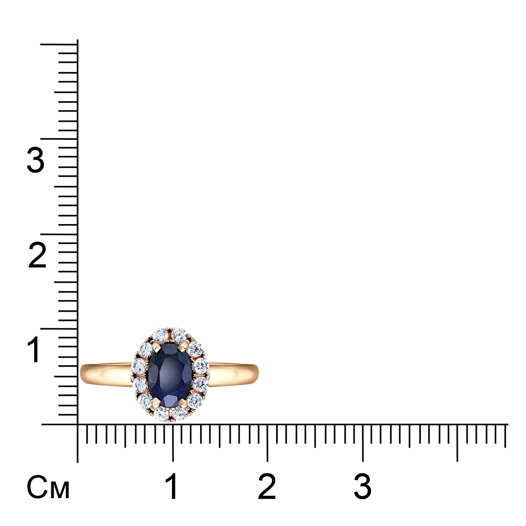 Серебряное кольцо 925 пробы; вставки 1 Сапфир U/2 0,553; 12 Фианит бесцв.;