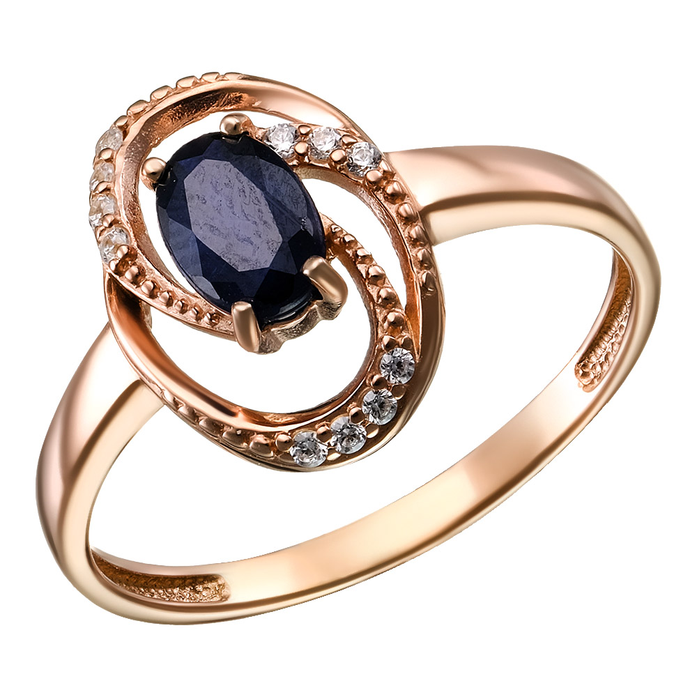 Серебряное кольцо 925 пробы; вставки 1 Сапфир U/2 0,543; 11 Фианит бесцв.;