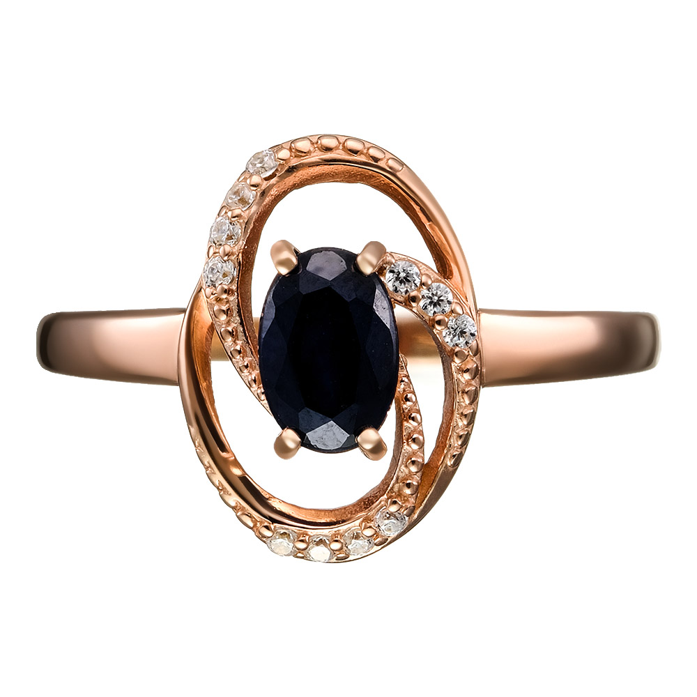 Серебряное кольцо 925 пробы; вставки 1 Сапфир U/2 0,543; 11 Фианит бесцв.;