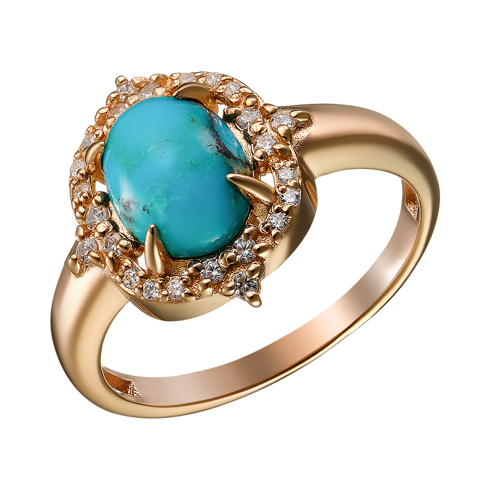 Серебряное кольцо 925 пробы; вставки 1 Бирюза нат.; 24 Фианит бесцв.;