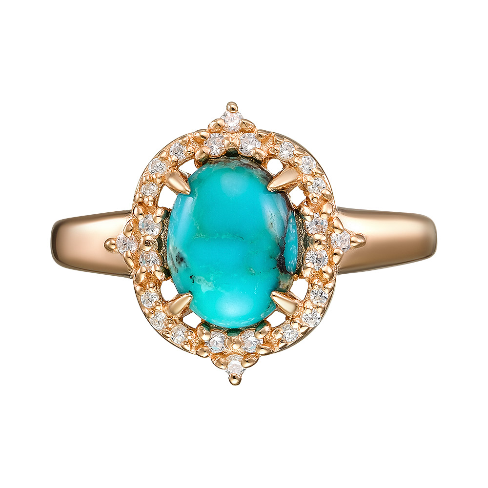 Серебряное кольцо 925 пробы; вставки 1 Бирюза нат.; 24 Фианит бесцв.;