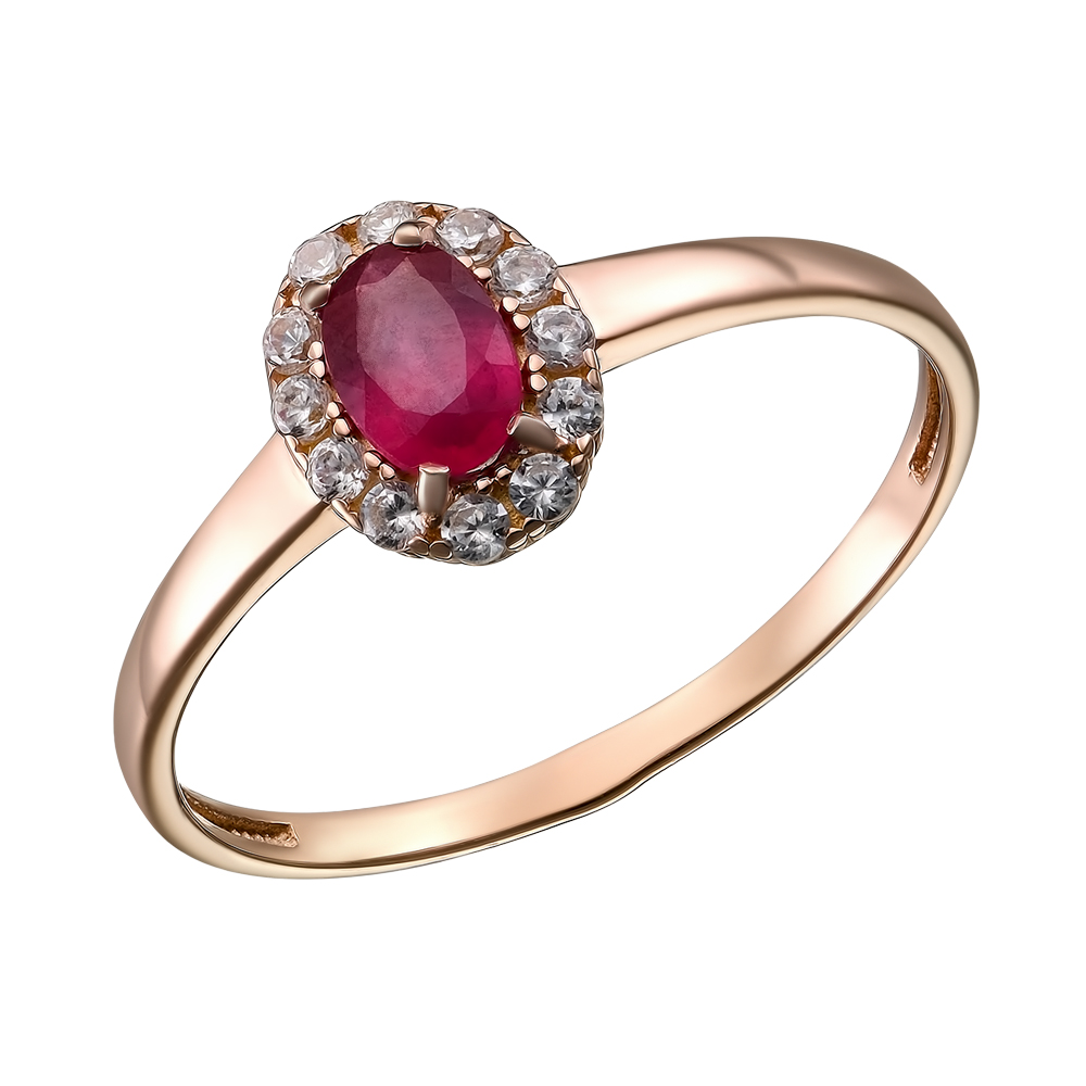 Серебряное кольцо 925 пробы; вставки 1 Рубин F/2 0,656; 12 Фианит бесцв.;
