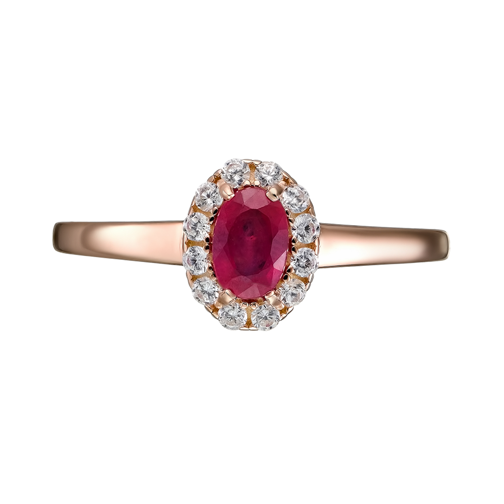Серебряное кольцо 925 пробы; вставки 1 Рубин F/2 0,656; 12 Фианит бесцв.;