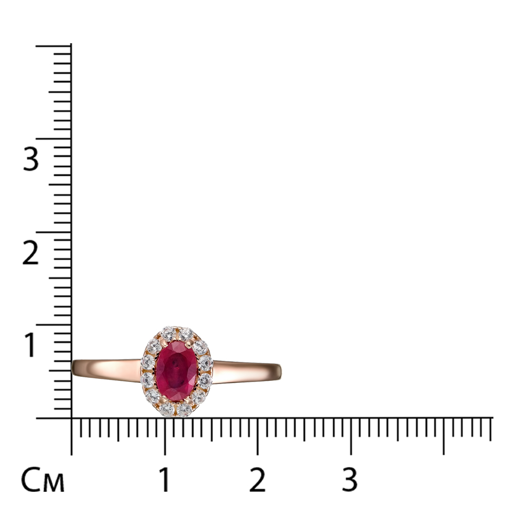 Серебряное кольцо 925 пробы; вставки 1 Рубин F/2 0,656; 12 Фианит бесцв.;