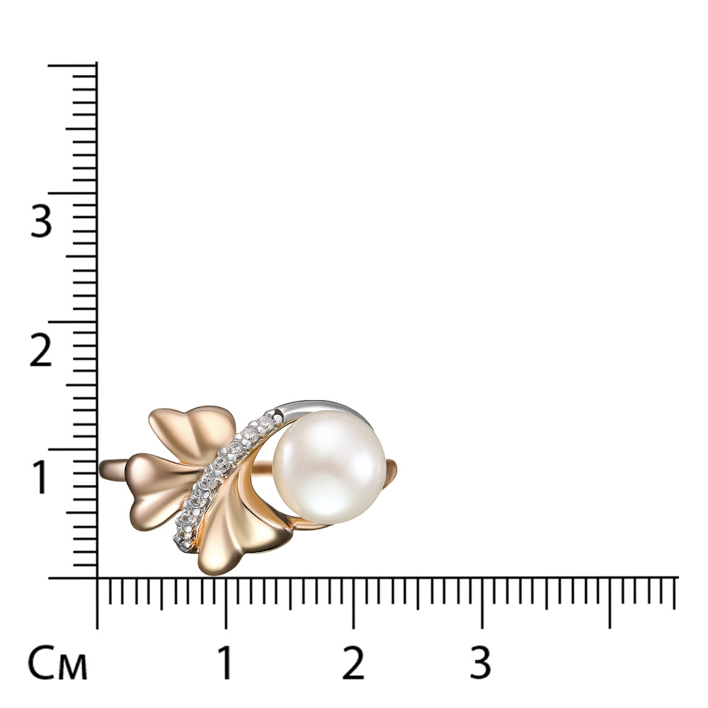 Серебряное кольцо 925 пробы; вставки 1 Жемчуг преснов.культ. бел.; 8 Фианит бесцв.;