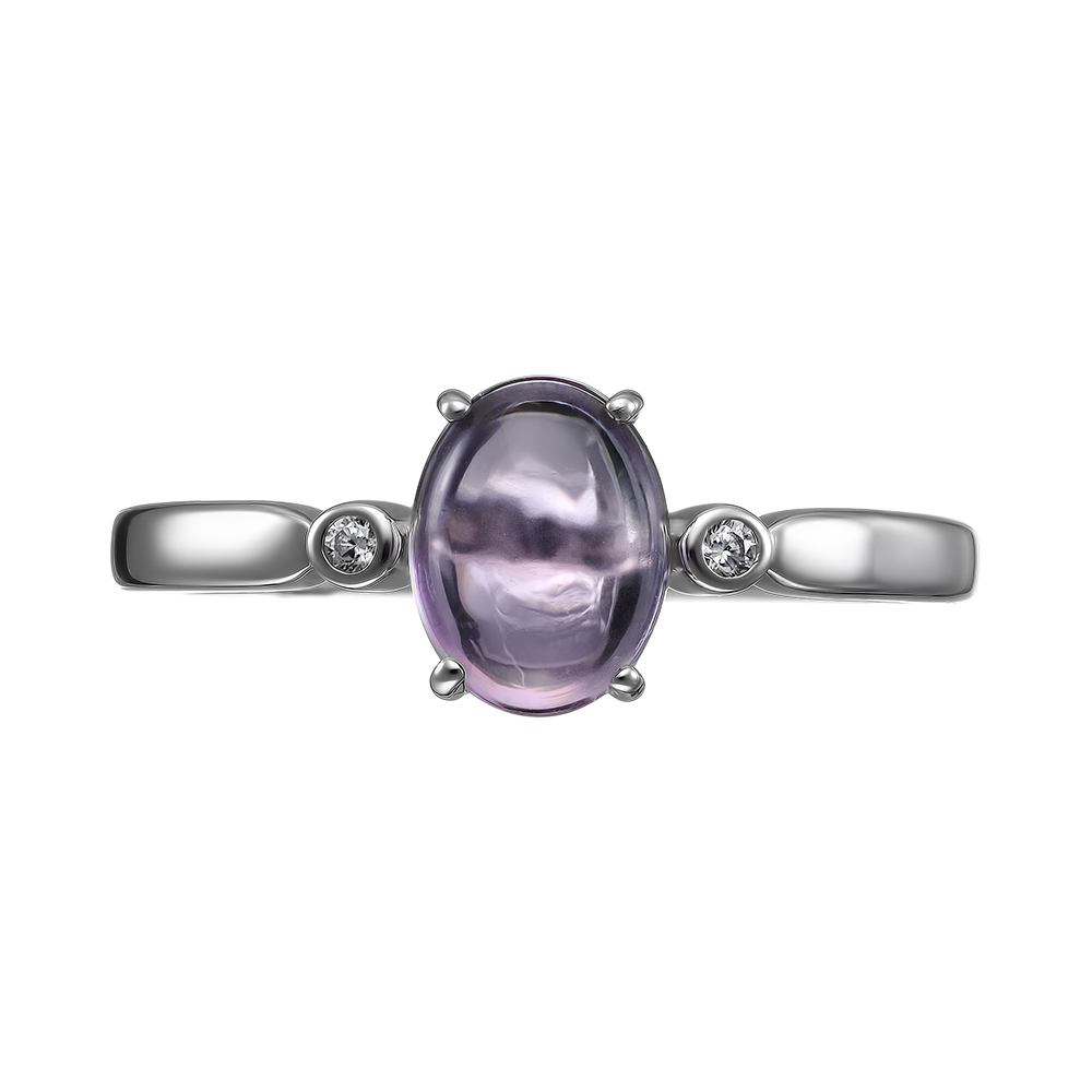 Серебряное кольцо 925 пробы; вставки 1 Аметист; 2 Фианит бесцв.;