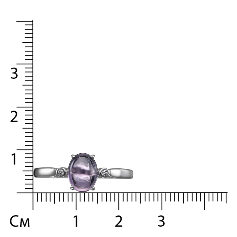 Серебряное кольцо 925 пробы; вставки 1 Аметист; 2 Фианит бесцв.;