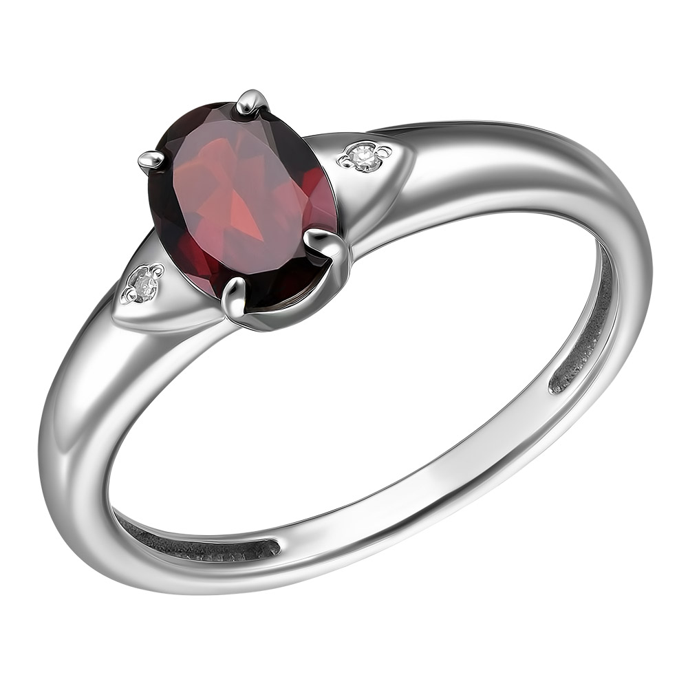 Серебряное кольцо 925 пробы; вставки 1 Гранат; 2 Бр.Кр-17 0,008 2/3A;