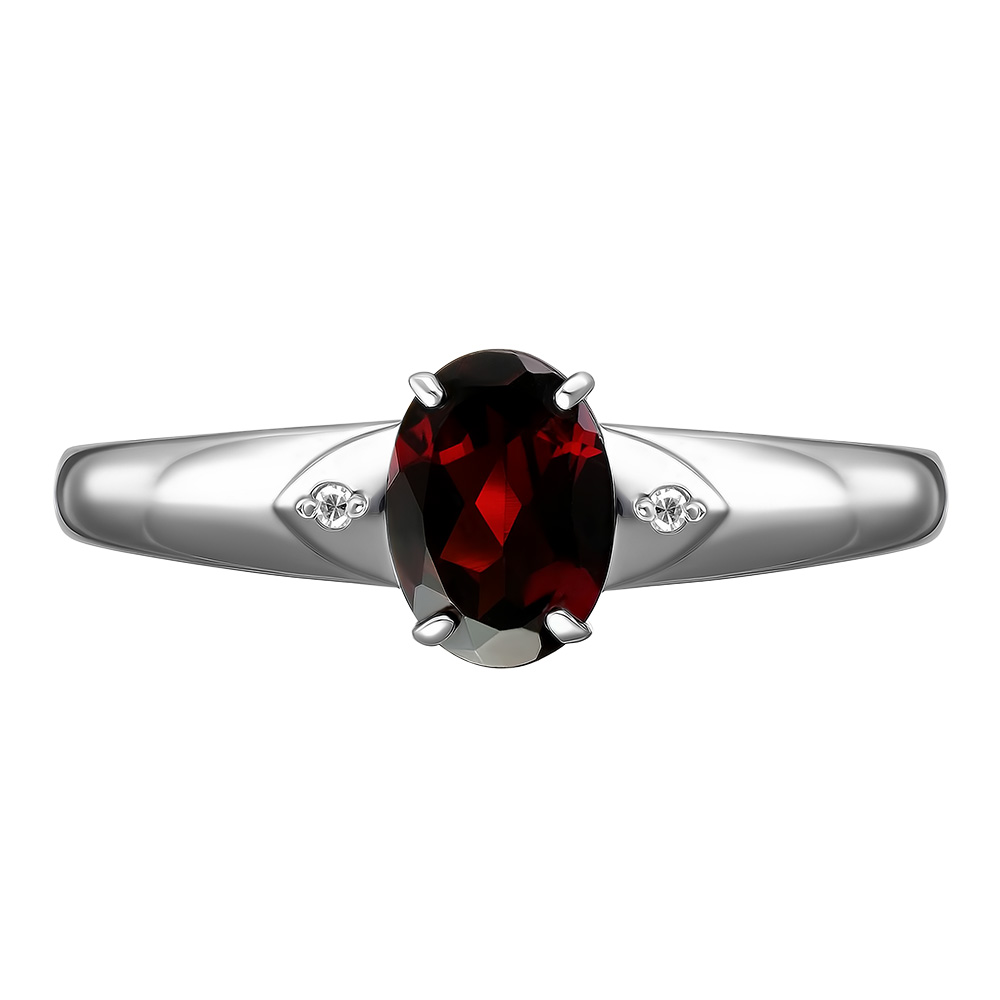 Серебряное кольцо 925 пробы; вставки 1 Гранат; 2 Бр.Кр-17 0,008 2/3A;