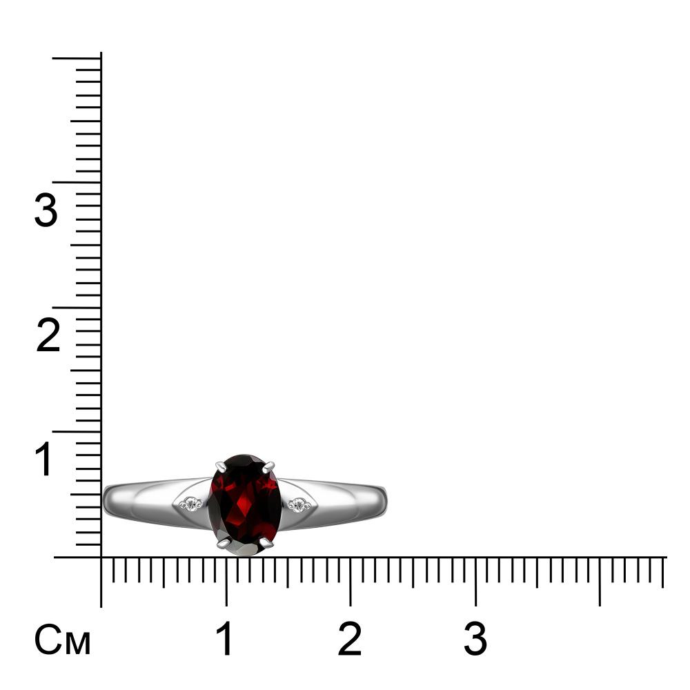 Серебряное кольцо 925 пробы; вставки 1 Гранат; 2 Бр.Кр-17 0,008 2/3A;