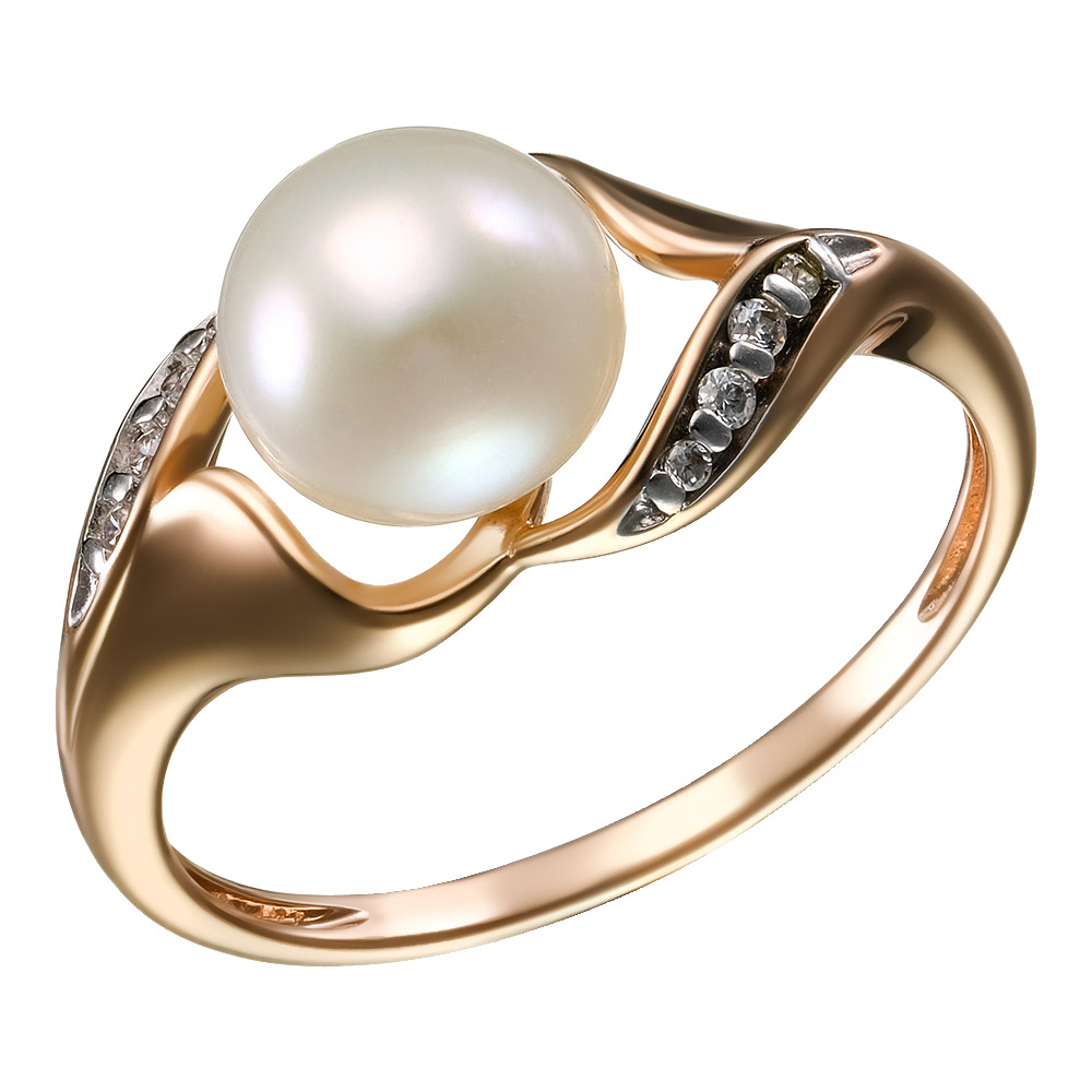 Серебряное кольцо 925 пробы; вставки 1 Жемчуг преснов.культ. бел.; 8 Фианит бесцв.;