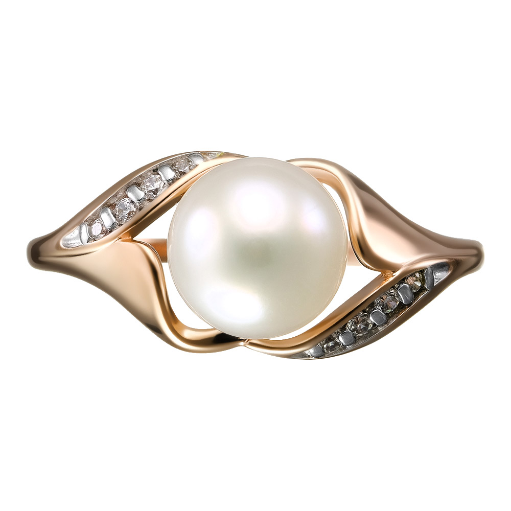 Серебряное кольцо 925 пробы; вставки 1 Жемчуг преснов.культ. бел.; 8 Фианит бесцв.;