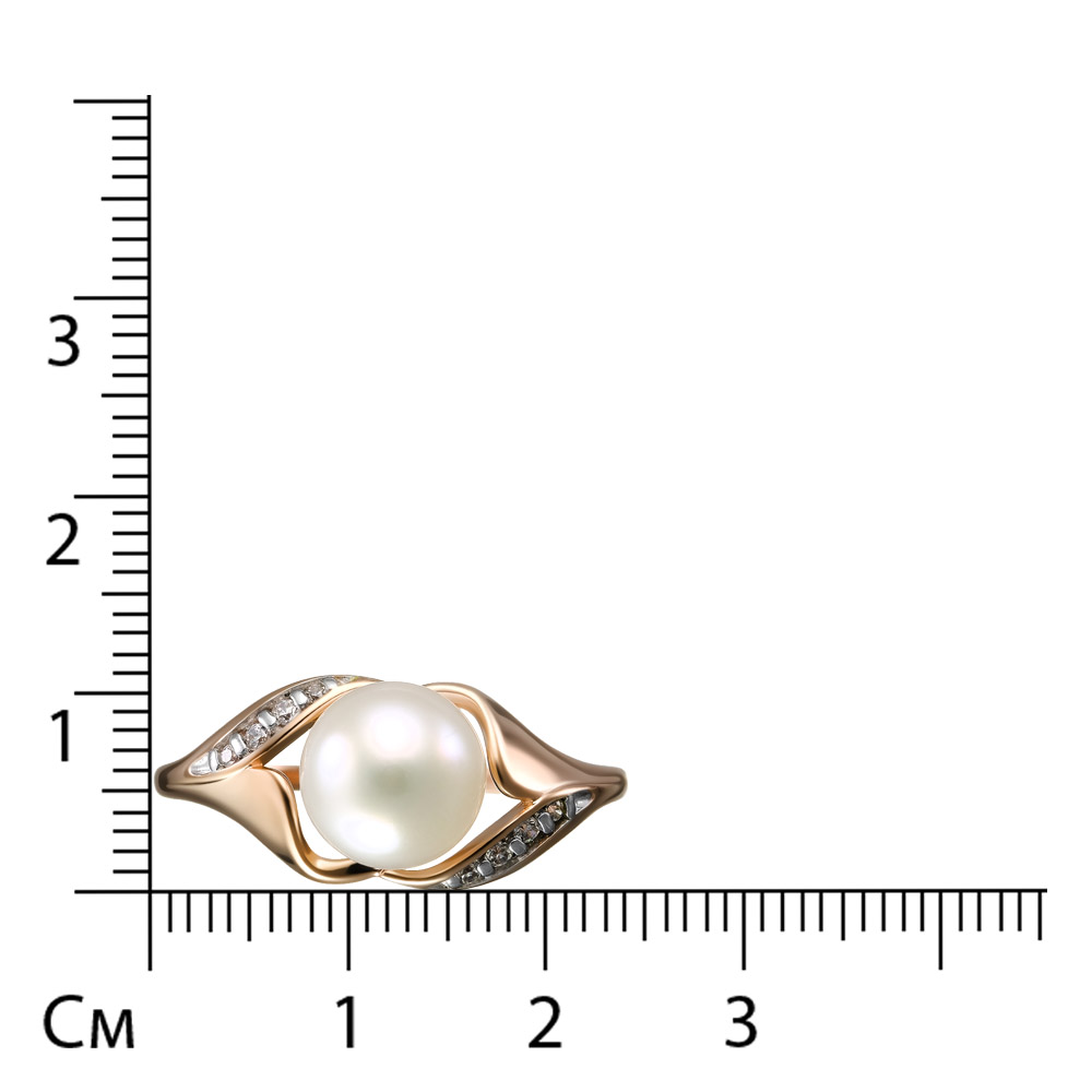 Серебряное кольцо 925 пробы; вставки 1 Жемчуг преснов.культ. бел.; 8 Фианит бесцв.;