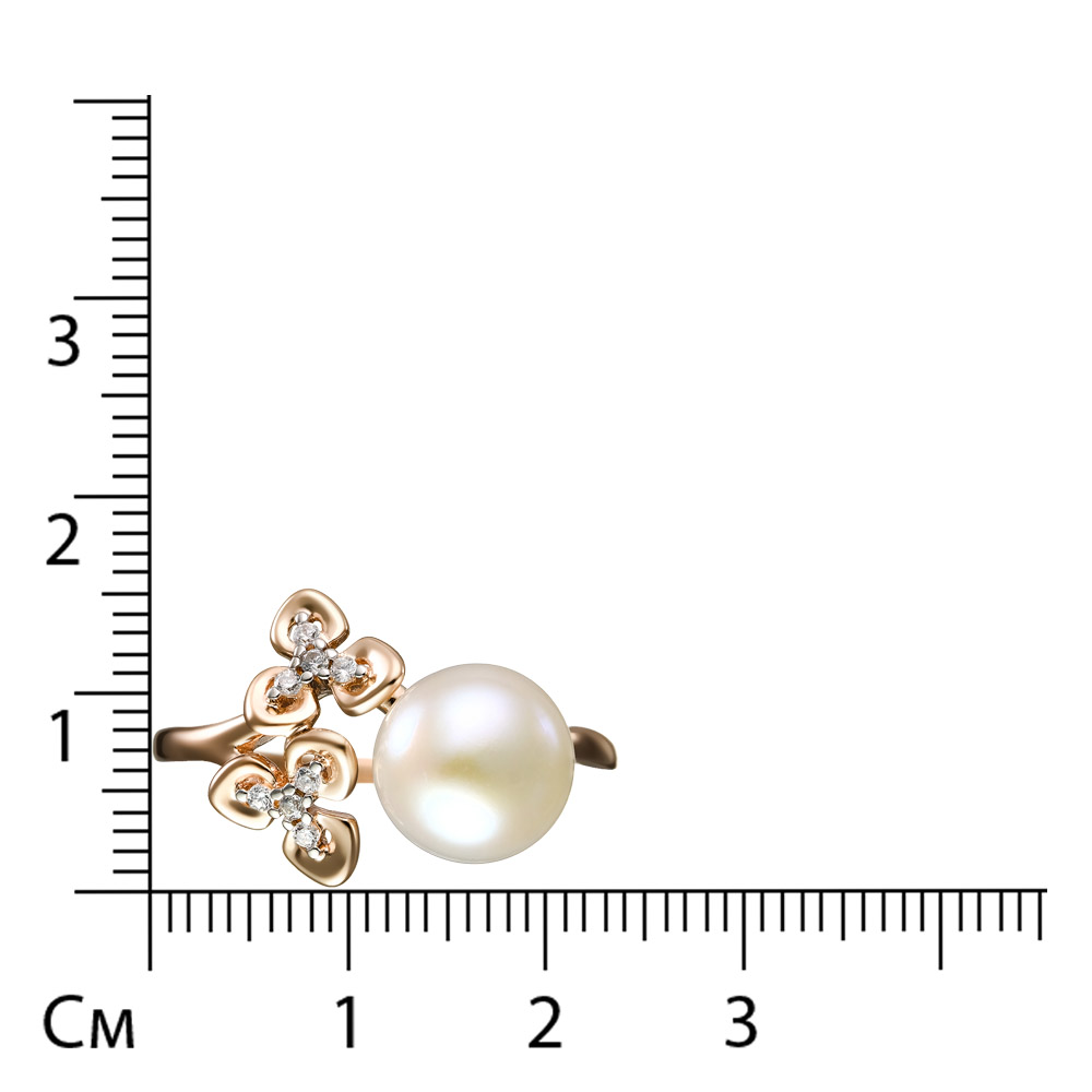 Серебряное кольцо 925 пробы; вставки 1 Жемчуг преснов.культ. бел.; 8 Фианит бесцв.;