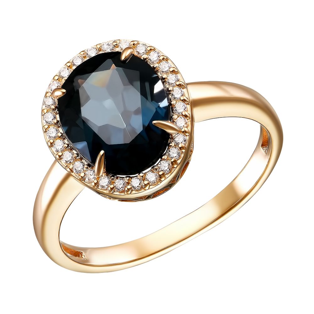 Серебряное кольцо 925 пробы; вставки 1 Топаз Лондон.; 27 Фианит бесцв.;