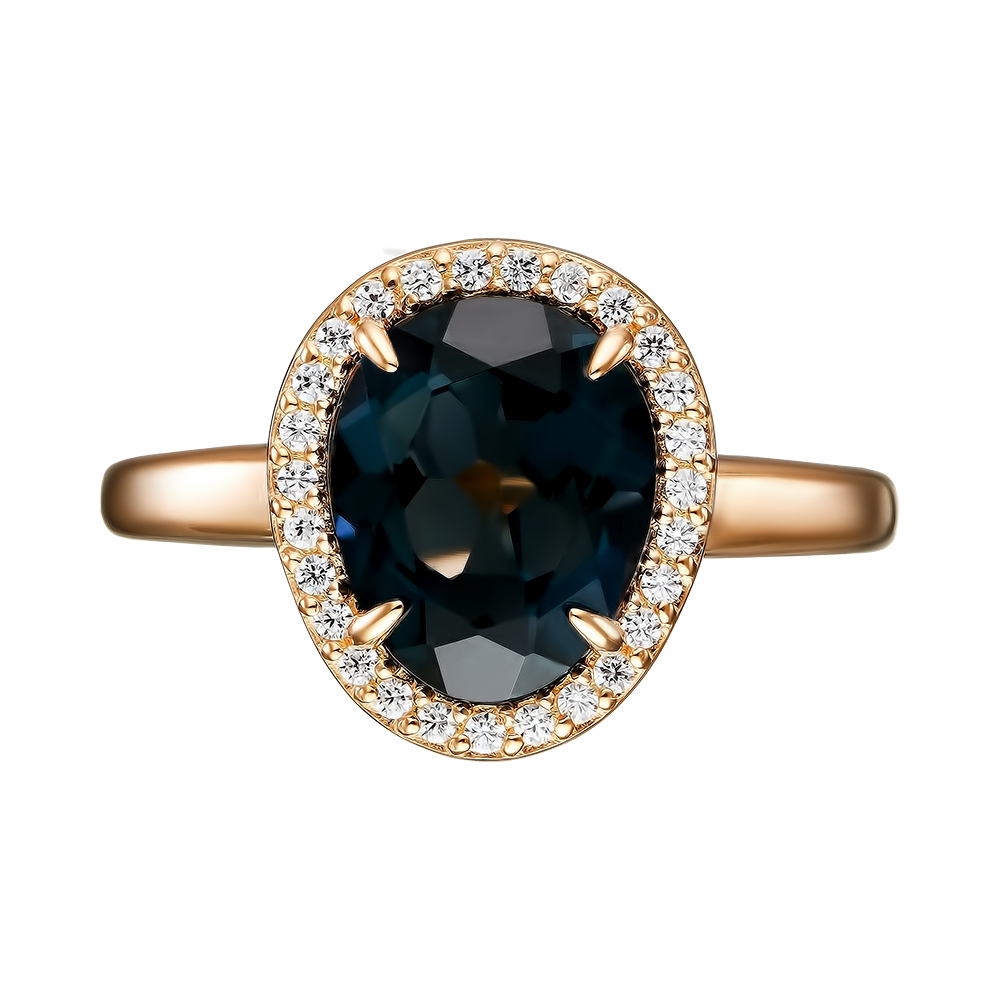 Серебряное кольцо 925 пробы; вставки 1 Топаз Лондон.; 27 Фианит бесцв.;