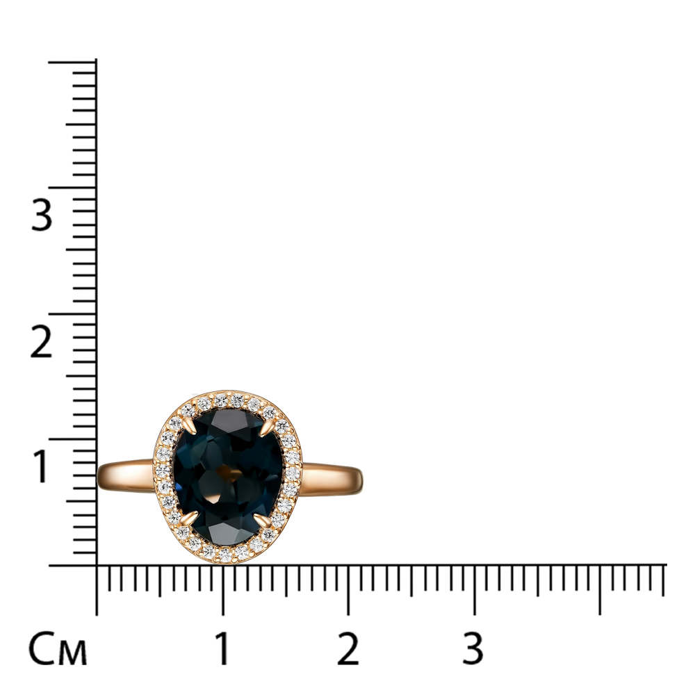 Серебряное кольцо 925 пробы; вставки 1 Топаз Лондон.; 27 Фианит бесцв.;