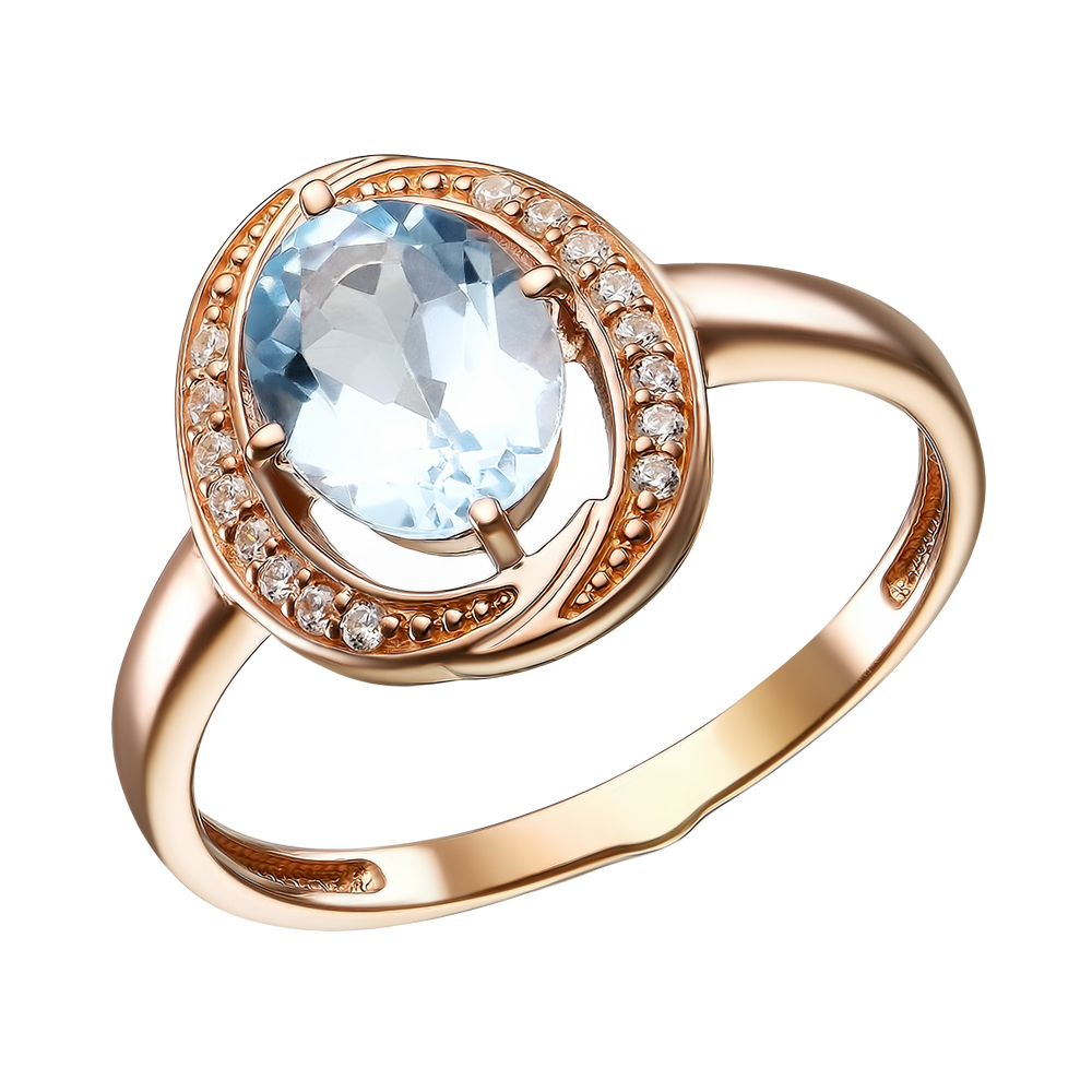 Серебряное кольцо 925 пробы; вставки 1 Топаз; 16 Фианит бесцв.;