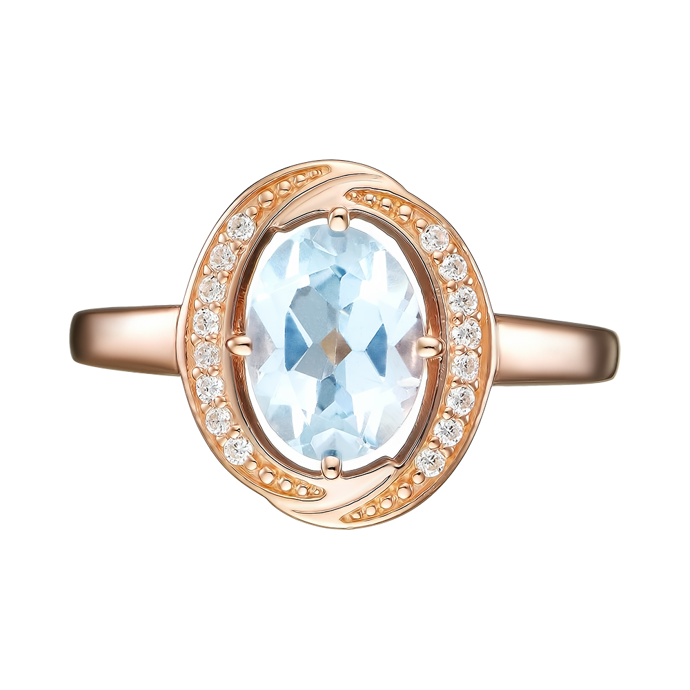 Серебряное кольцо 925 пробы; вставки 1 Топаз; 16 Фианит бесцв.;