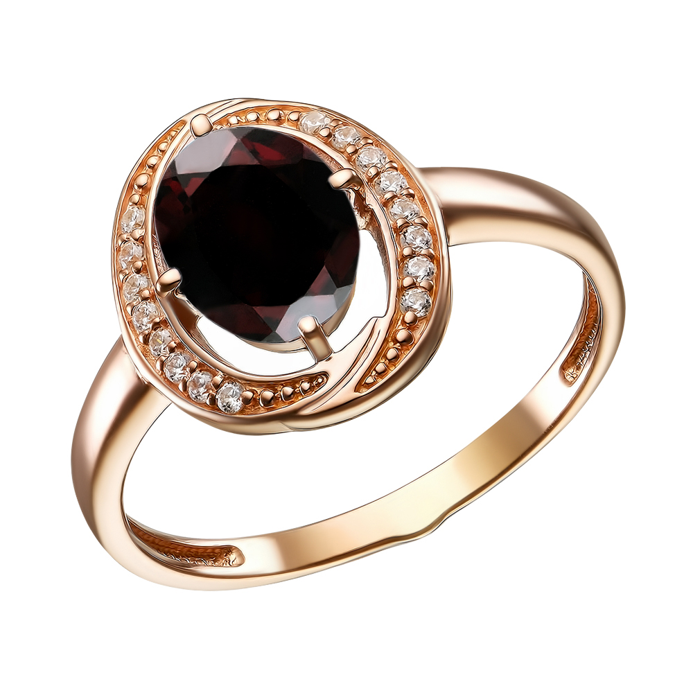 Серебряное кольцо 925 пробы; вставки 1 Гранат; 16 Фианит бесцв.;