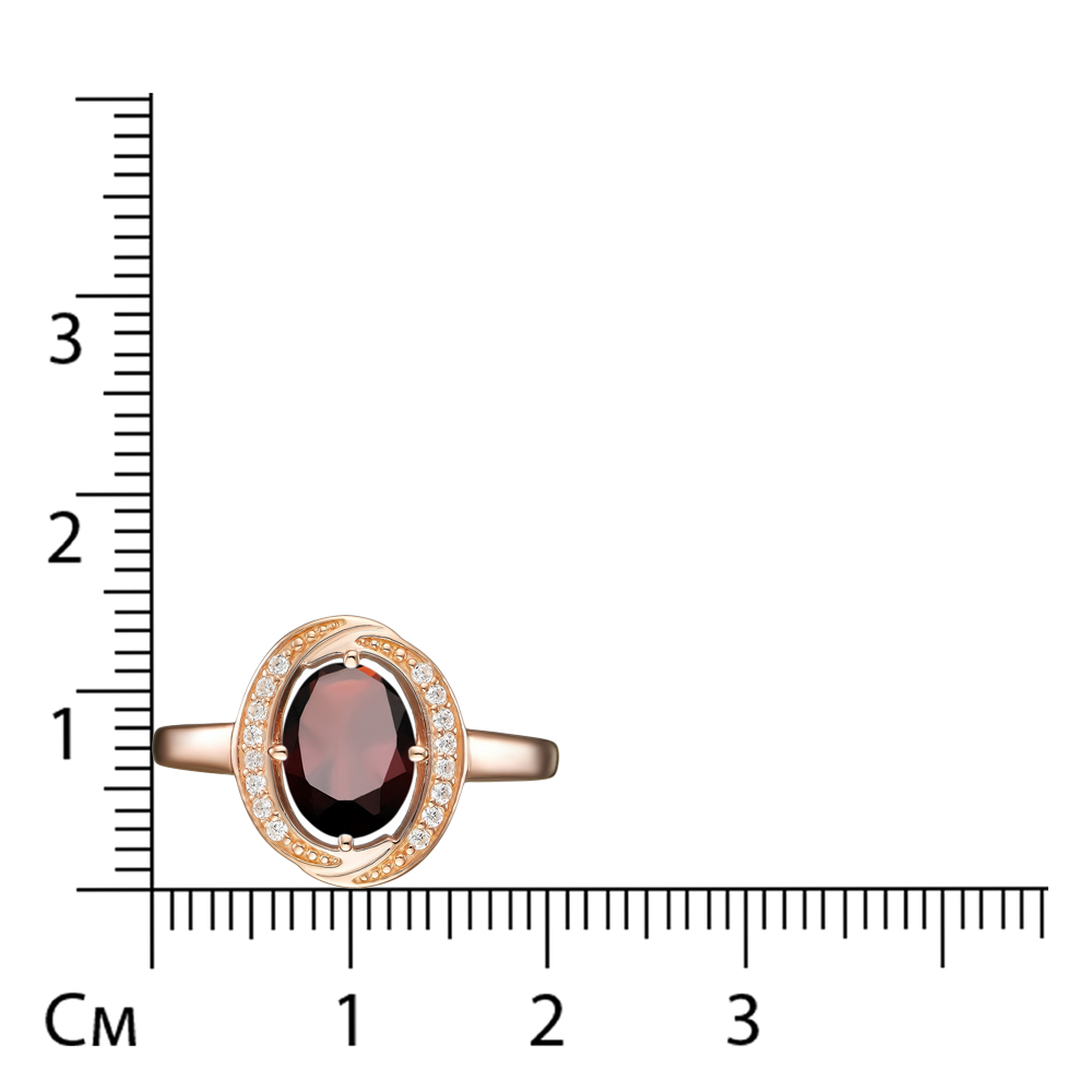 Серебряное кольцо 925 пробы; вставки 1 Гранат; 16 Фианит бесцв.;