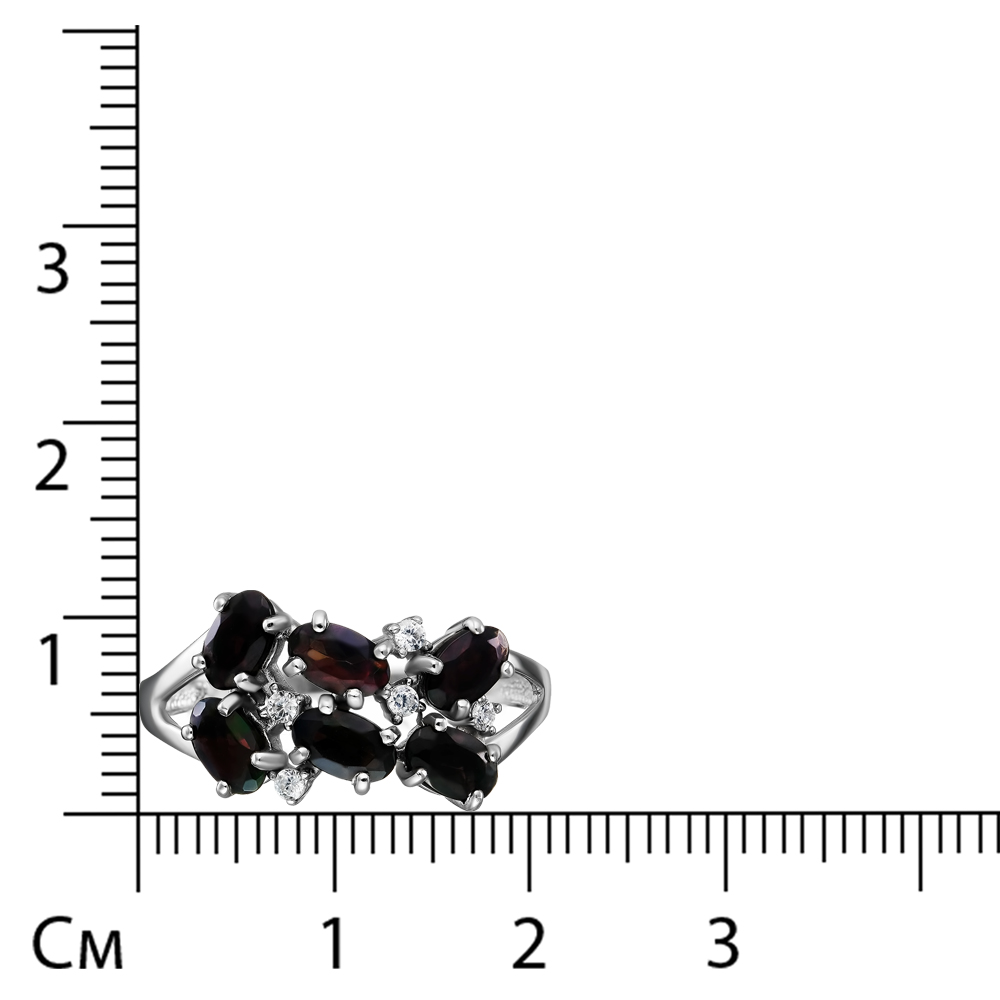Серебряное кольцо 925 пробы; вставки 6 Опал черный; 5 Фианит бесцв.;