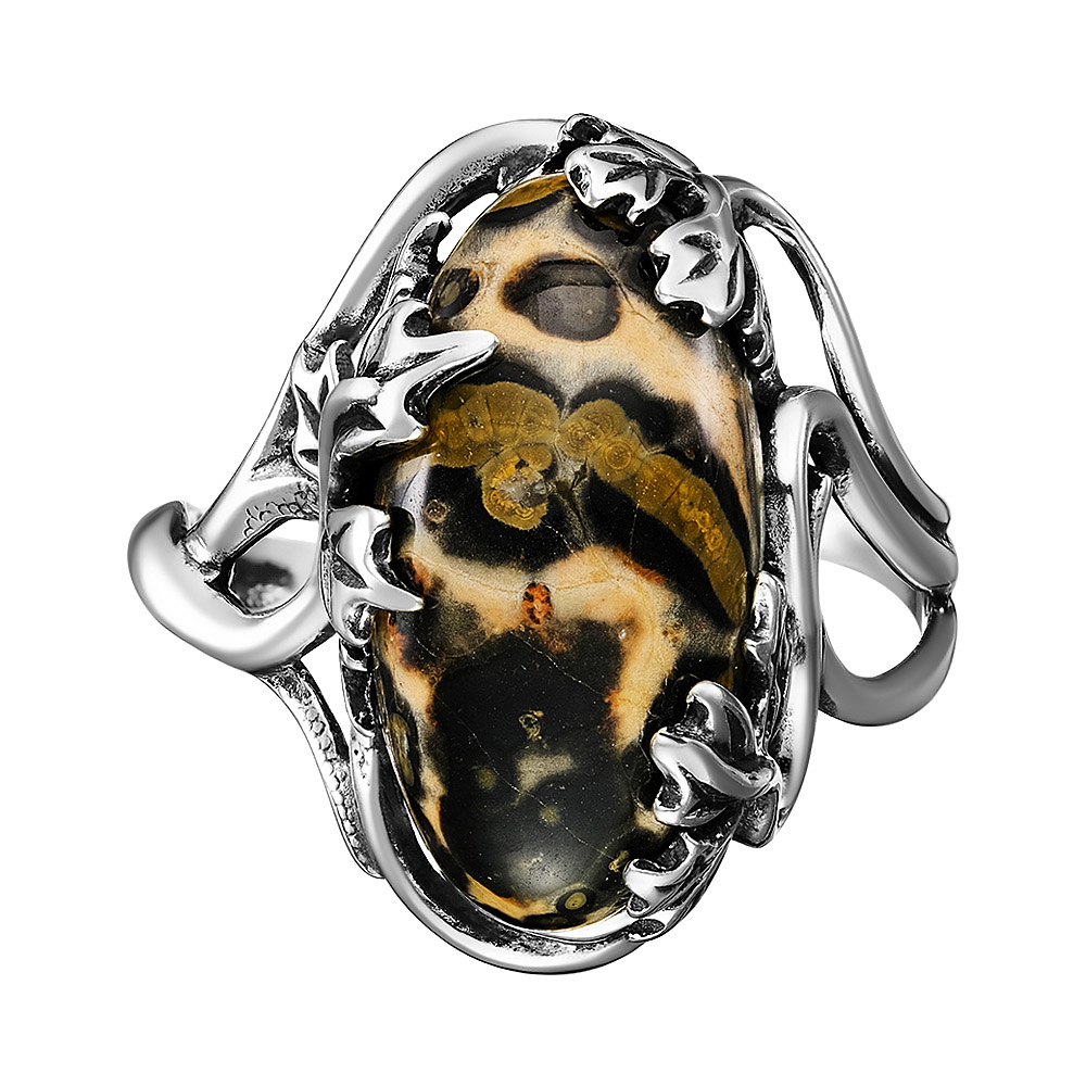 Серебряное кольцо 925 пробы; оксидирование; вставки 1 Яшма;