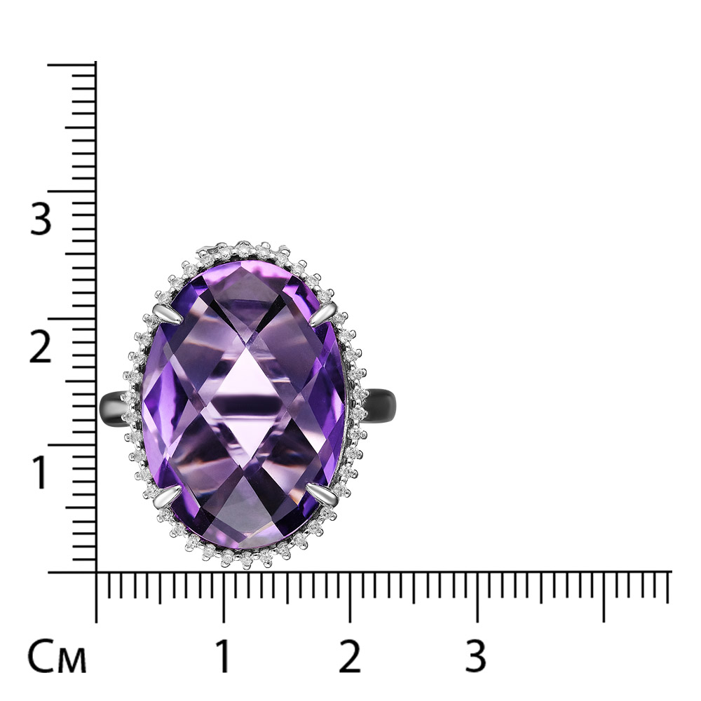 Серебряное кольцо 925 пробы; вставки 1 Аметист; 42 Фианит бесцв.;