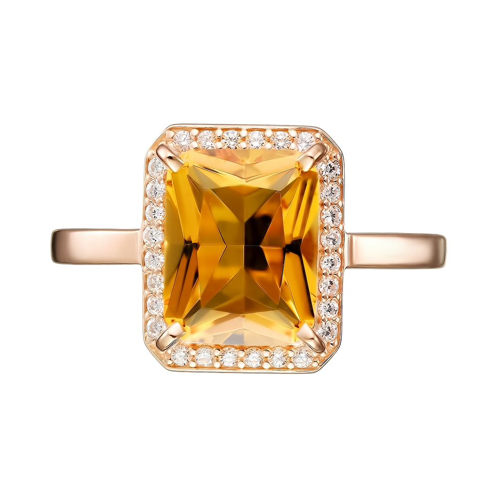 Серебряное кольцо 925 пробы; вставки 1 Цитрин; 28 Фианит бесцв.;