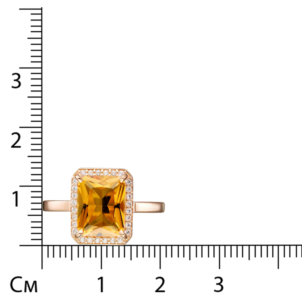 Серебряное кольцо 925 пробы; вставки 1 Цитрин; 28 Фианит бесцв.;