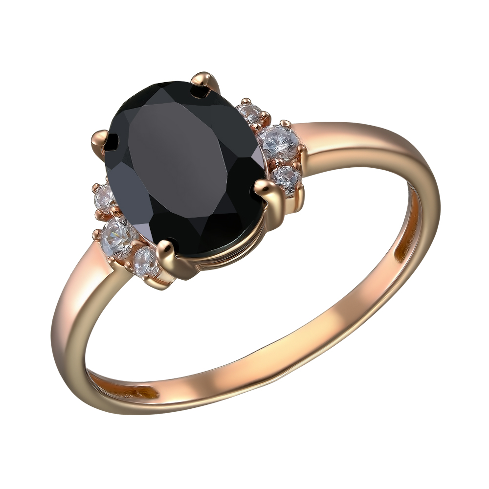 Серебряное кольцо 925 пробы; вставки 1 Шпинель черная; 6 Фианит бесцв.;
