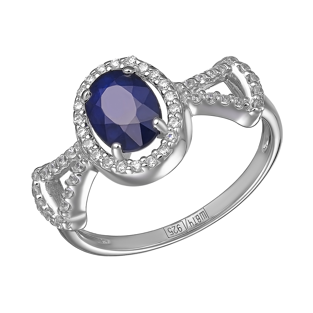 Серебряное кольцо 925 пробы; вставки 1 Сапфир U/2 0,968; 48 Фианит бесцв.;