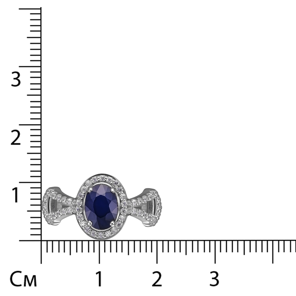 Серебряное кольцо 925 пробы; вставки 1 Сапфир U/2 0,968; 48 Фианит бесцв.;
