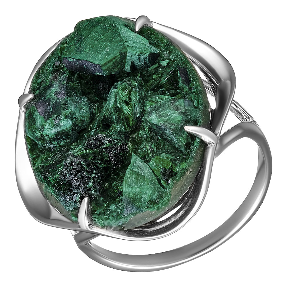 Серебряное кольцо 925 пробы; оксидирование; вставки 1 Дуплет (Малахит плисовый/полимер);