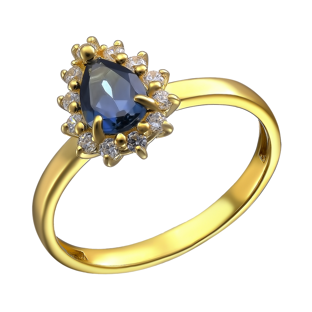Серебряное кольцо 925 пробы; вставки 1 Топаз Лондон; 12 Фианит бесцв.;
