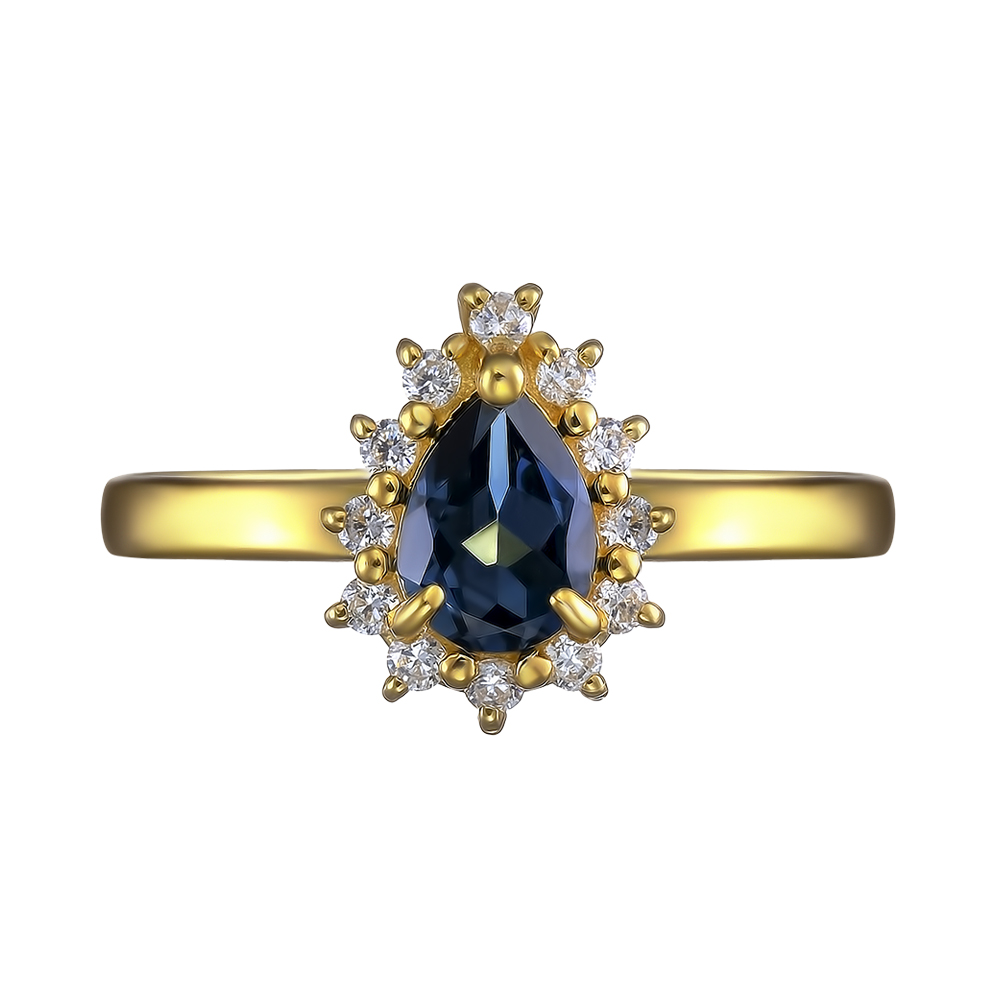 Серебряное кольцо 925 пробы; вставки 1 Топаз Лондон; 12 Фианит бесцв.;