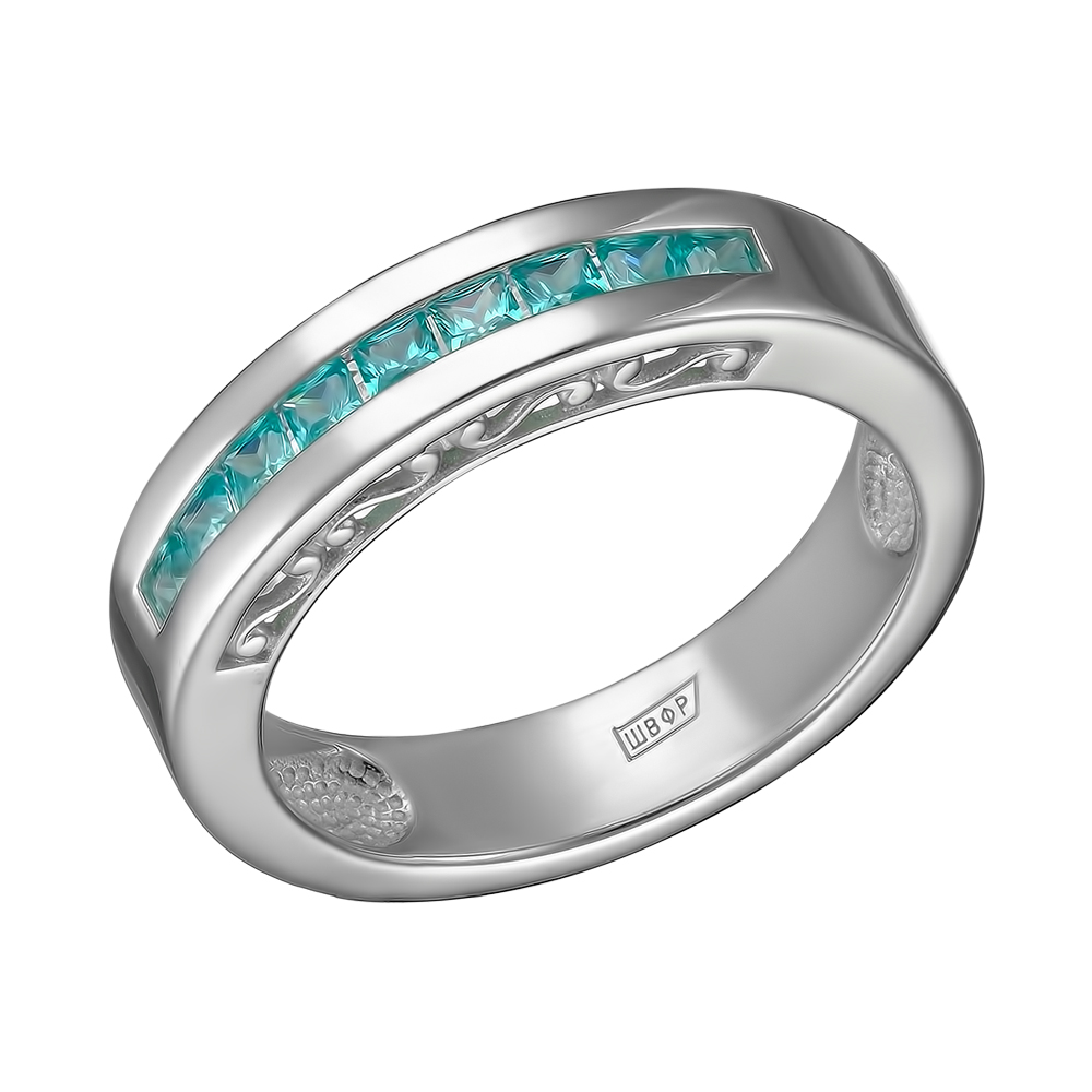 Серебряное кольцо 925 пробы; вставки 9 Кварц синт. цв. параиба;