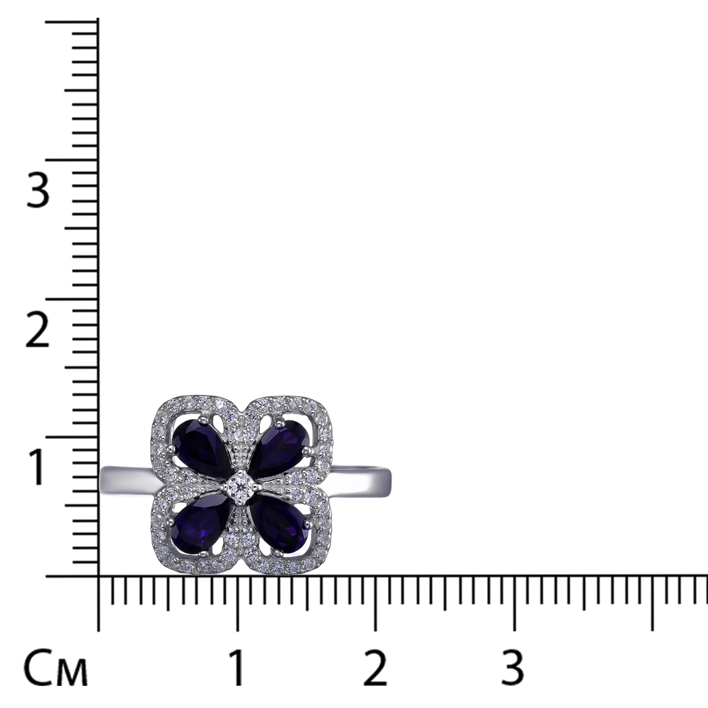 Серебряное кольцо 925 пробы; вставки 4 Шпинель черн.; 49 Фианит бесцв.;