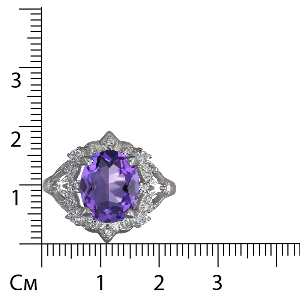 Серебряное кольцо 925 пробы; вставки 1 Аметист; 26 Фианит бесцв.;