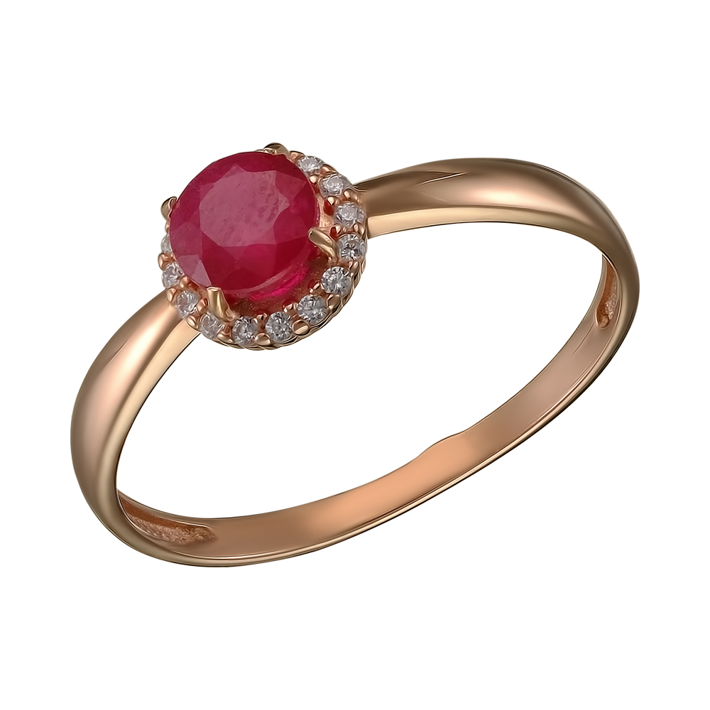 Серебряное кольцо 925 пробы; вставки 1 Рубин F/2 0,752; 16 Фианит бесцв.;