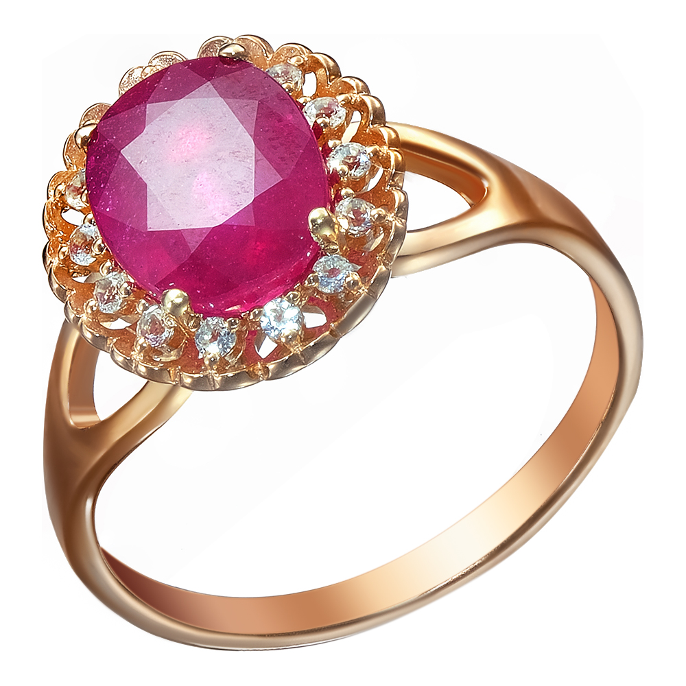 Серебряное кольцо 925 пробы; вставки 1 Рубин 2,613 F/2; 14 Топаз белый;