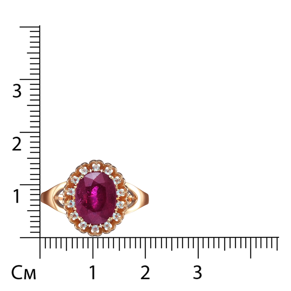 Серебряное кольцо 925 пробы; вставки 1 Рубин 2,613 F/2; 14 Топаз белый;
