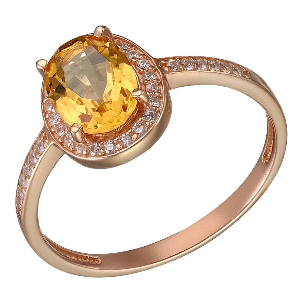 Серебряное кольцо 925 пробы; вставки 1 Цитрин; 34 Фианит бесцв.;