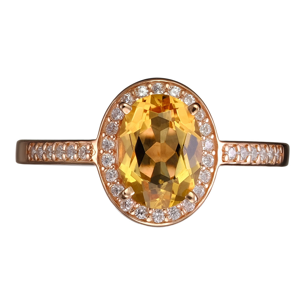 Серебряное кольцо 925 пробы; вставки 1 Цитрин; 34 Фианит бесцв.;