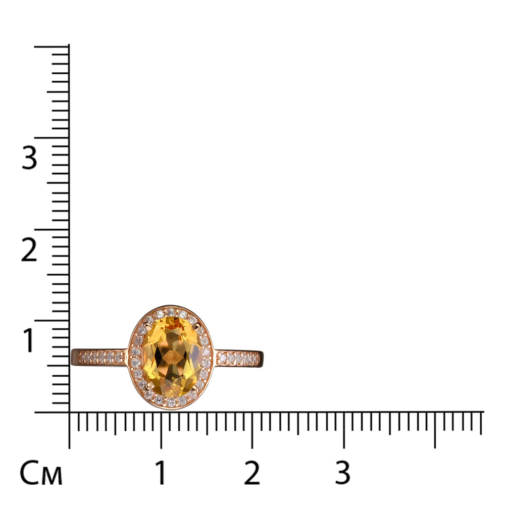 Серебряное кольцо 925 пробы; вставки 1 Цитрин; 34 Фианит бесцв.;