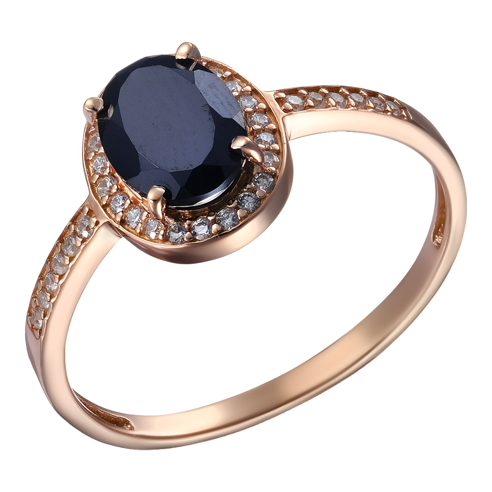 Серебряное кольцо 925 пробы; вставки 1 Шпинель черн.; 34 Фианит бесцв.;